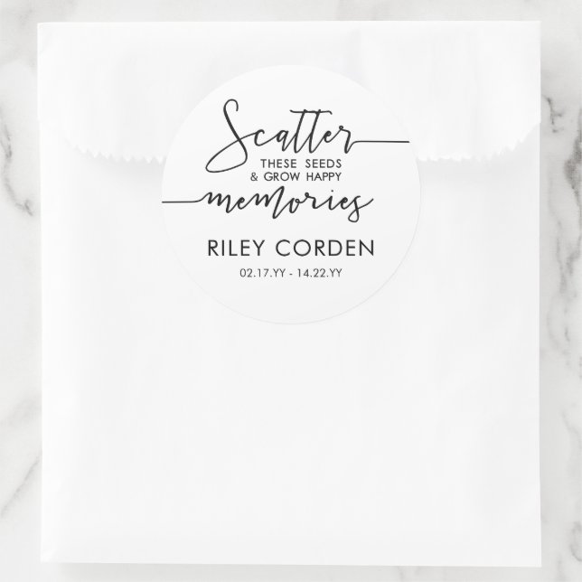 Schwarz-weißes Scatter Samen wachsen Erinnerungen  Runder Aufkleber (Tasche)