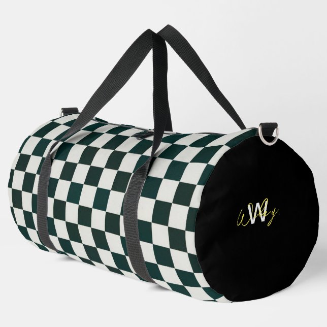 Schwarz-weißes Schachbrett Personalisierter Duffle Bag (Linke Ecke)
