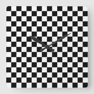 Schwarz-weißes Schachbrettmuster Quadratische Wanduhr