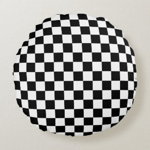 Schwarz-weißes Schachbrettmuster Rundes Kissen