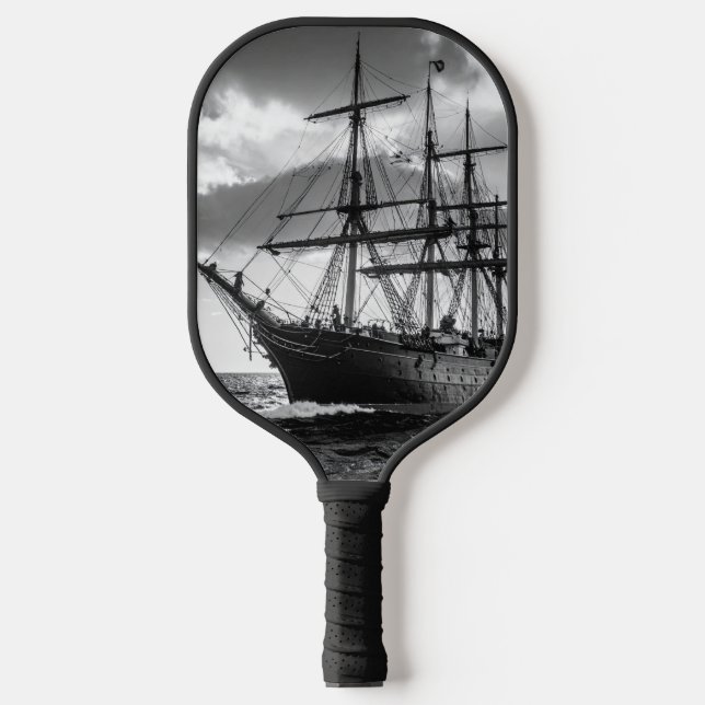 Schwarz-weißes Schiff Pickleball Schläger (Vorderseite)