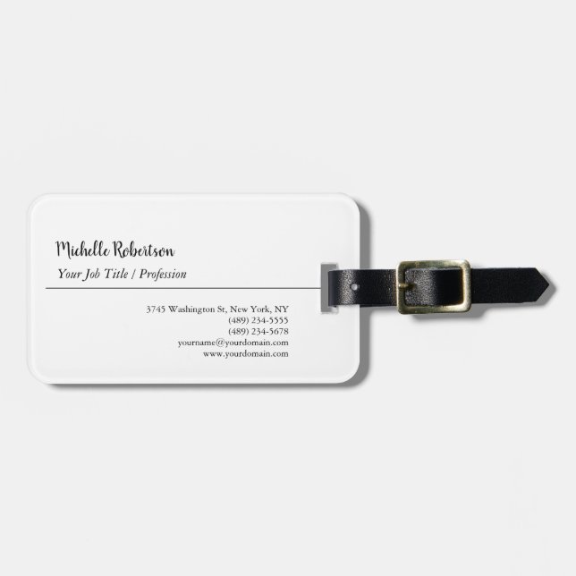 Schwarz-weißes Schlichtes Minimalistisches Persona Gepäckanhänger (Vorderseite horizontal)