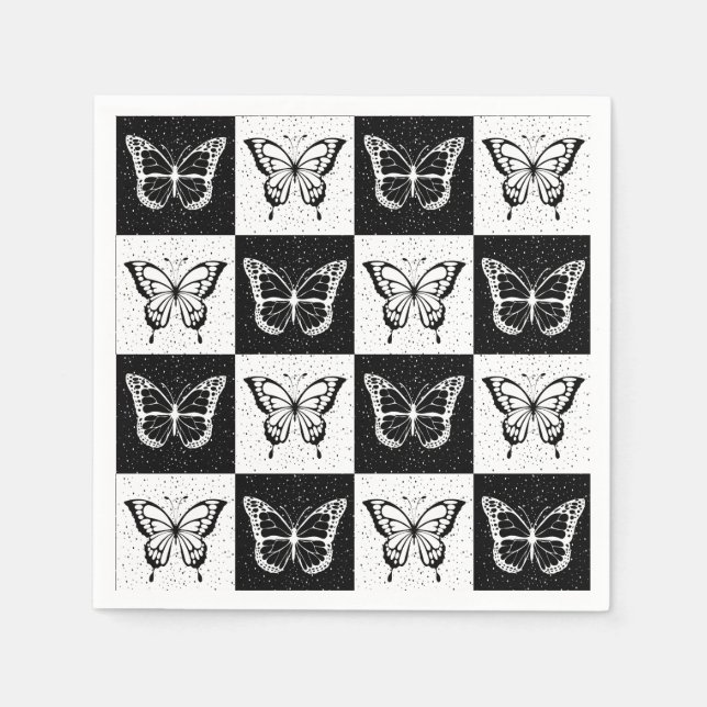 Schwarz-weißes Schmetterlingsdesign Serviette (Vorderseite)