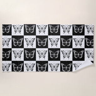 Schwarz-weißes Schmetterlingsdesign Strandtuch