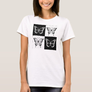 Schwarz-weißes Schmetterlingsdesign T-Shirt
