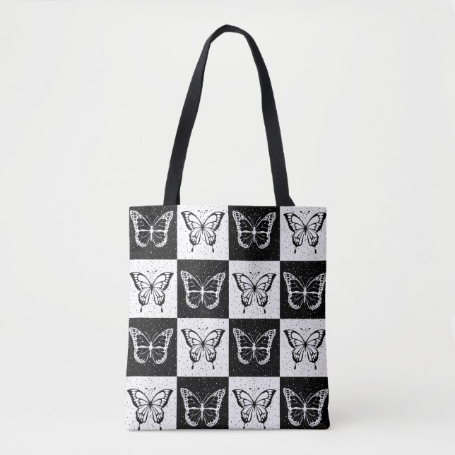 Schwarz-weißes Schmetterlingsdesign Tasche (Vorderseite)