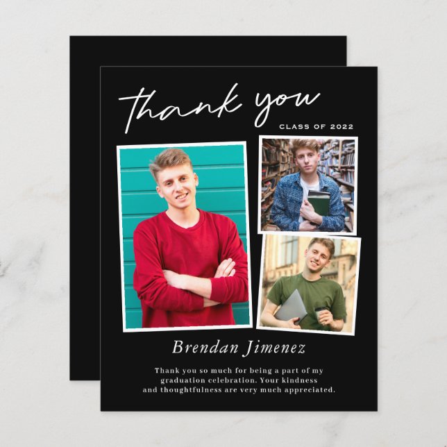 Schwarz-weißes Script 3 Foto Abschluss Vielen Dank (Vorne/Hinten)