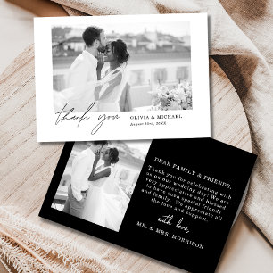 Schwarz-weißes Script Foto Hochzeit Dankeschön Kar Dankeskarte