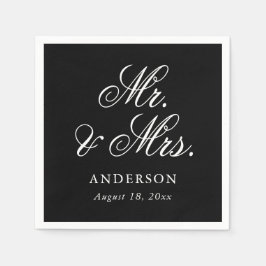 Schwarz-weißes Script Mr. & Mrs. Wedding Serviette