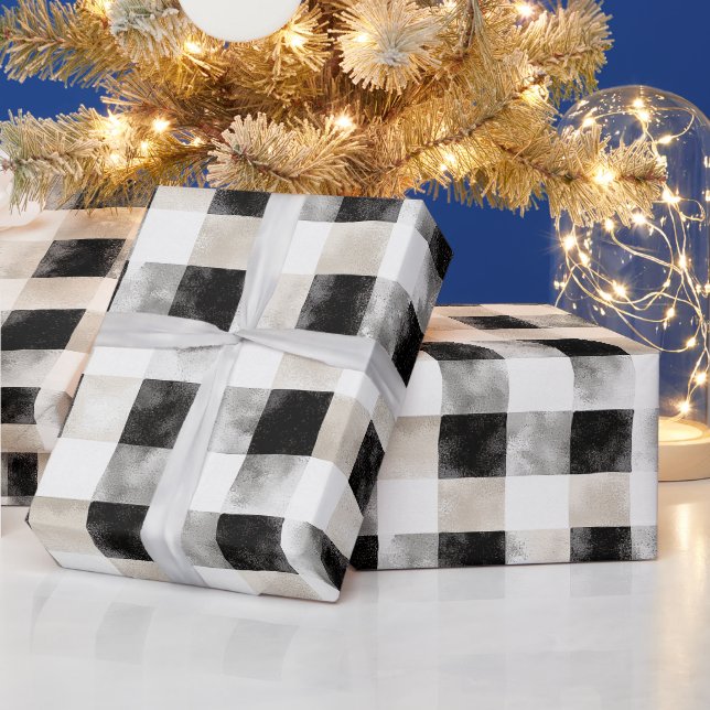 Schwarz-weißes Silber Rustikales Weihnachten Geschenkpapier (Feiertage)