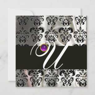 SCHWARZ-WEISSES SILK-DAMASK-MONOGRAMM LILA AMETHYS EINLADUNG