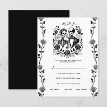 Schwarz-weißes Skelett Rose Vine Wedding RSVP