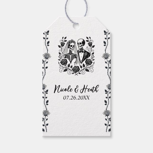 Schwarz-weißes Skelett Rose Weinroute Mendrisiotto Geschenkanhänger (Vorderseite)