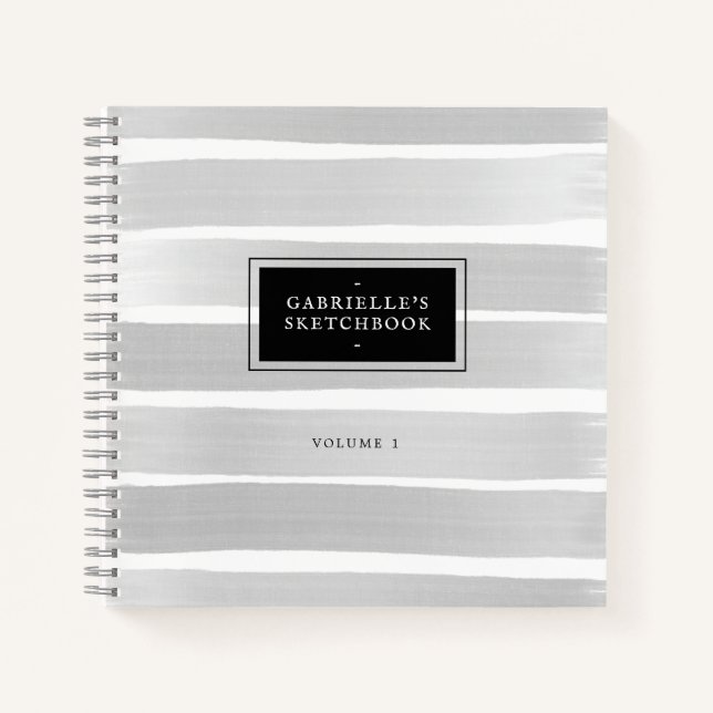 Schwarz-weißes Sketchbook Graue Streifen mit Ihrem Notizbuch (Vorderseite)