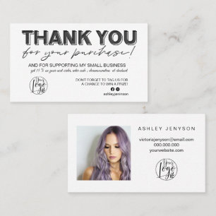 Schwarz-weißes Skript-Logo-Bestellung Vielen Dank Visitenkarte
