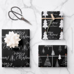 Schwarz-weißes Skript Merry Christmas Tree Name Geschenkpapier Set<br><div class="desc">Schönes und elegantes Schwarz-Weiß Merry Weihnachtspapier Set ist perfekt für diejenigen,  die eine einfache und minimalistische ästhetische. Die Weihnachtsbäume haben einen winzigen goldenen Stern. So hübsch mit der handgeschriebenen Schrift Typografie. Fügen Sie Ihren Namen oder Familiennamen hinzu,  um eine der Blätter zu personalisieren.</div>