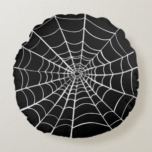 Schwarz-weißes Spider Web Rundes Kissen