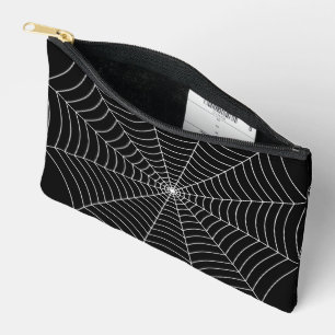 Schwarz-weißes Spinnennetz-Halloween-Muster Zubehörtasche