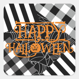 Schwarz-weißes Spinnennetz-Patchwork-Halloween-Par Quadratischer Aufkleber