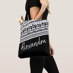 Schwarz-weißes Stammmuster Personalisiert Tasche