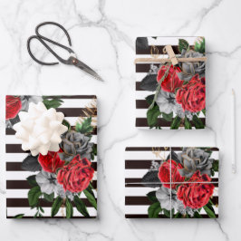 Schwarz-weißes Streifenpapier Set mit 3 Streifen Geschenkpapier Set