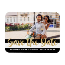 Schwarz-weißes Strip- und Gold-Text-Save the Date 