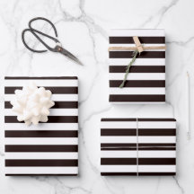 Schwarz-weißes Strip Wrapping Paper-Set von 3