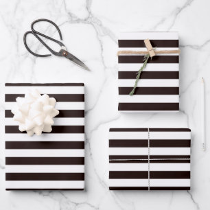 Schwarz-weißes Strip Wrapping Paper-Set von 3 Geschenkpapier Set