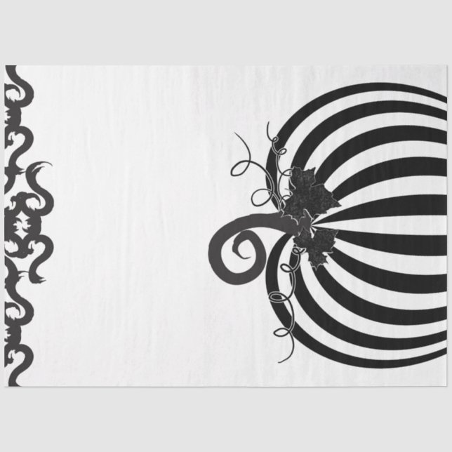 Schwarz-weißes Stripe Pumpkin & Bats Halloween-Par Seidenpapier (Vorderseite)