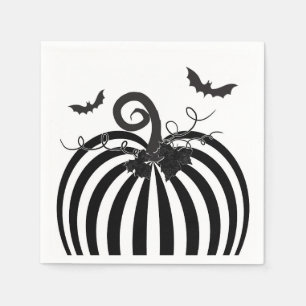 Schwarz-weißes Stripe Pumpkin & Bats Halloween-Par Serviette