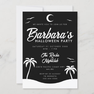 Schwarz-weißes Summer Night Beach Halloween-Party Einladung