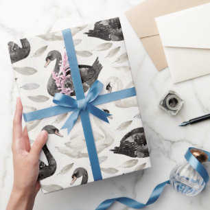 Schwarz-weißes Swans-Brautparty Geschenkpapier