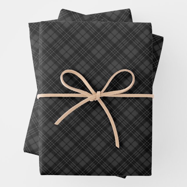 Schwarz-weißes Tartan kariertes Weihnachtsmuster Geschenkpapier Set (Beispiel)