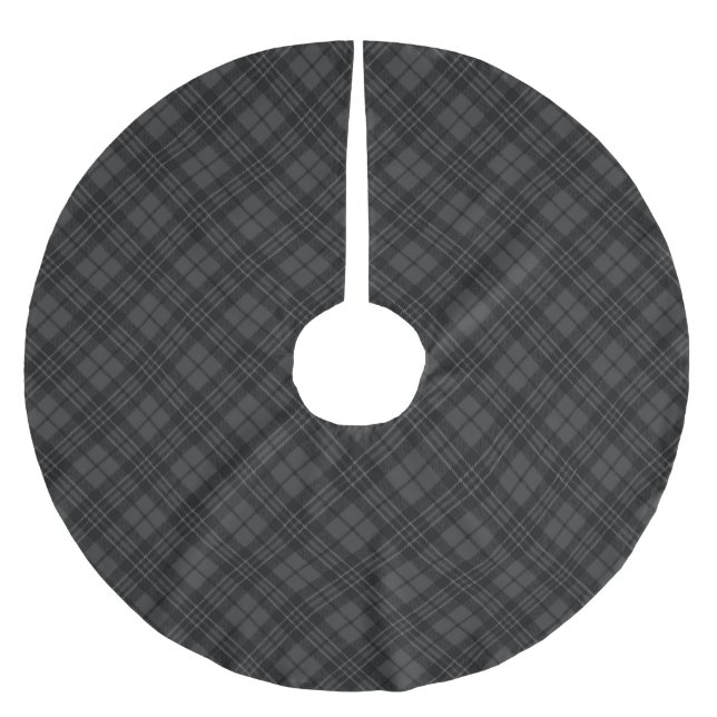 Schwarz-weißes Tartan kariertes Weihnachtsmuster Polyester Weihnachtsbaumdecke (Vorderseite)