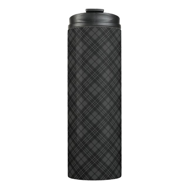 Schwarz-weißes Tartan kariertes Weihnachtsmuster Thermosbecher (Vorderseite)