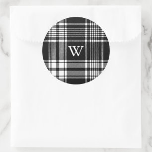 Schwarz-weißes Tartan-Karo Runder Aufkleber
