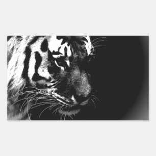 Schwarz-weißes Tiger Art Foto Rechteckiger Aufkleber