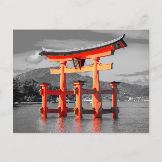 Schwarz-weißes Torii Gate Padoga Japan Picture Postkarte (Vorderseite)