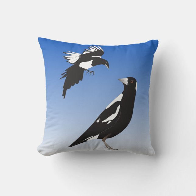 Schwarz-weißes Treffen der Magpie-Vögel Kissen (Vorderseite)