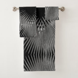 Schwarz-weißes tropisches Palme-Blatt-Bad-Tuch-Se Badhandtuch Set