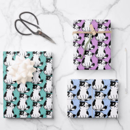 Schwarz-weißes Tuxedo Kitty Design Packpapier Geschenkpapier Set