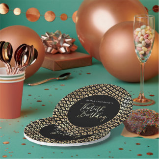 Schwarz-weißes und Gold Script 30. Geburtstag Part Pappteller