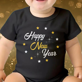 Schwarz-weißes und goldenes Glück Neues Jahr Baby Strampler