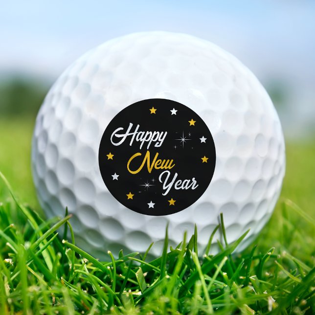Schwarz-weißes und goldenes Glück Neues Jahr Golfball (Black White & Gold Happy New Year Golf Balls)