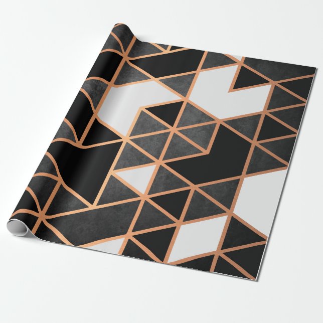 Schwarz-weißes und goldenes Mosaik Geschenkpapier (Ungerollt)