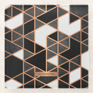 Schwarz-weißes und goldenes Mosaik Glasuntersetzer