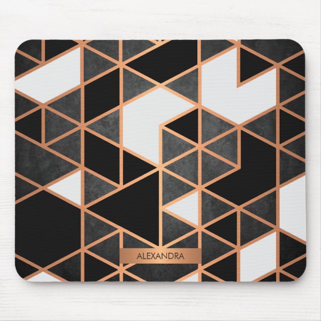 Schwarz-weißes und goldenes Mosaik Mousepad (Vorne)