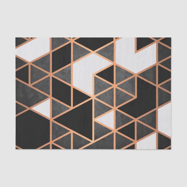 Schwarz-weißes und goldenes Mosaik Seidenpapier (Vorderseite)