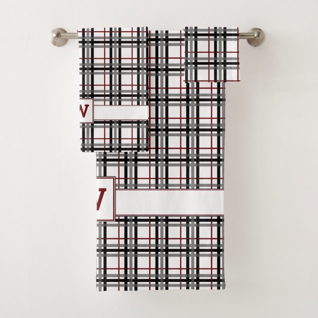 Schwarz-weißes und rotes kariertes Tuch-Set Badhandtuch Set (Insitu)