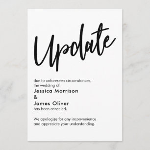 Schwarz-weißes Update storniert Hochzeitsankündigu Einladung